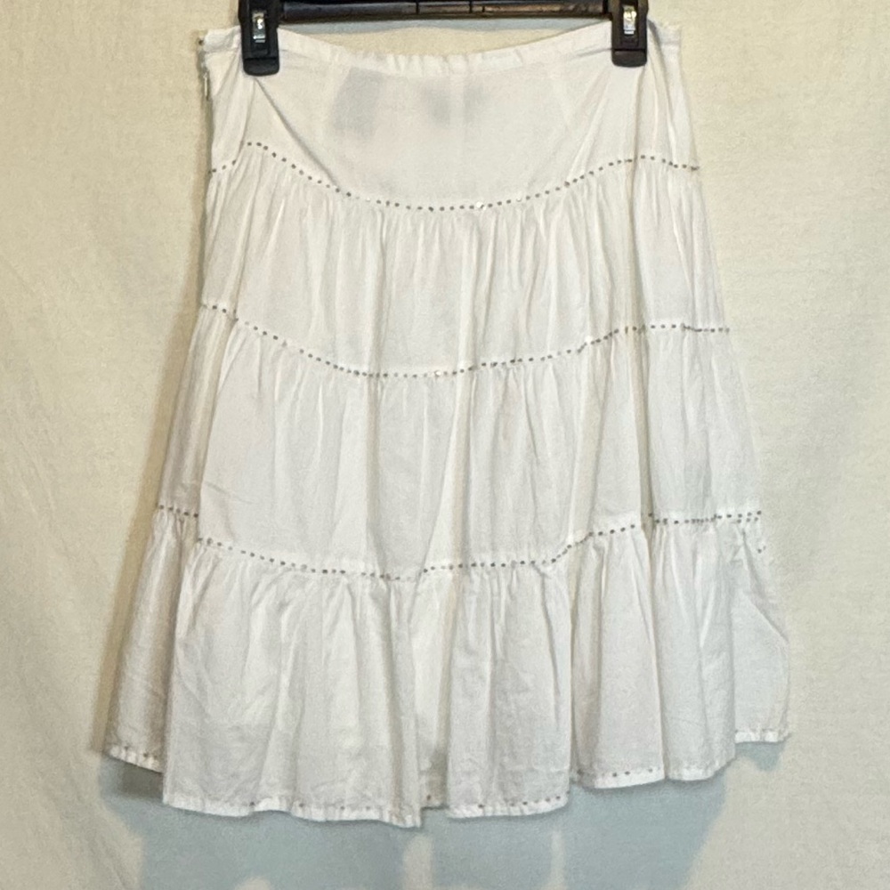 G-155 XOXO White Sequin Tiered A-line Lined MIDI Skirt‎ Size S